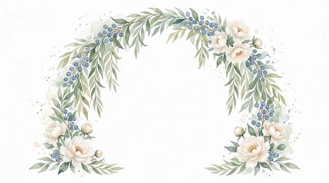 Elegant watercolor wedding geometric eucalyptus botanical frame featuring hand painted greenery and soft floral accents for invitations