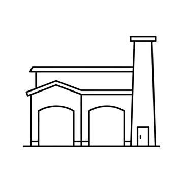 Modern factory building with chimney line icon vector architectural art.