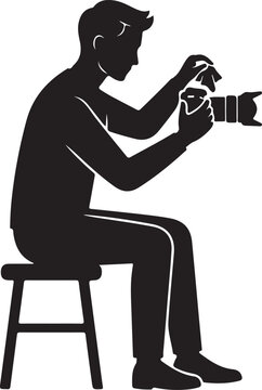 Man Cleaning Camera Lens Vector Silhouette