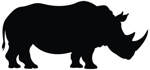Rhino Silhouette Against A White Background Black And White Graphic © MDHASAN