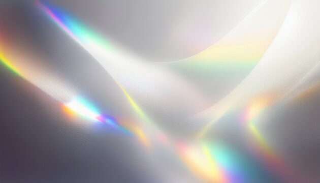 Abstract Blurred Soft White And Grey Facets Subtle Rainbow Light Refractions With Prismatic Effects Grain Overlay On Transparent Background