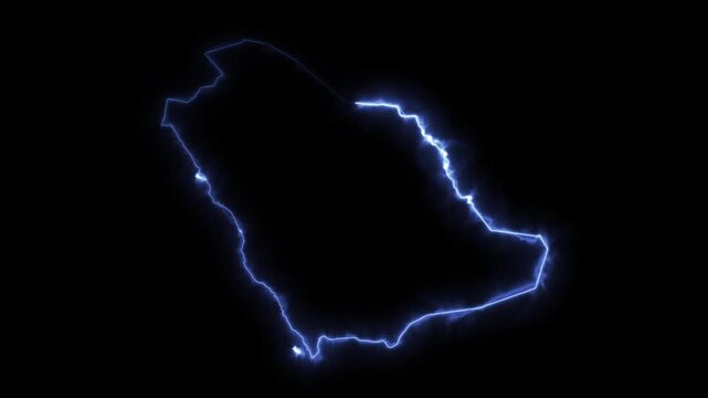 Glowing SAUDI ARABIA Neon Map Motion Graphics isolated on Dark Background