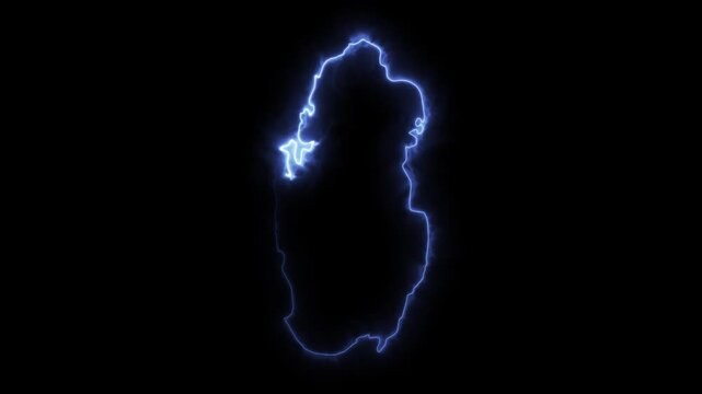 Glowing QATAR Neon Map Motion Graphics isolated on Dark Background