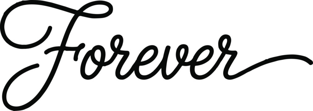 Elegant black cursive calligraphy of the word forever isolated on a clean white background for wedding designs
