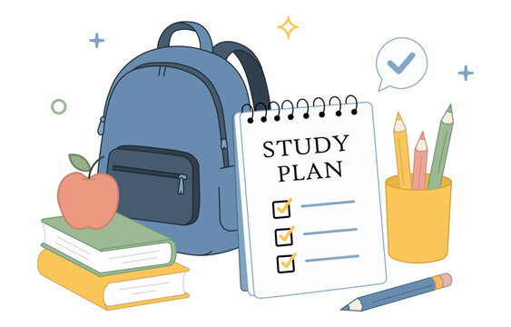 Back to School with AI Assistant &ndash; Student Learning with Educational Robot Flat Vector Illustration. Vector png.