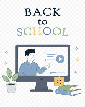 Back to School with AI Assistant &ndash; Student Learning with Educational Robot Flat Vector Illustration. Vector png.