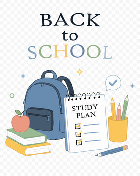Back to School with AI Assistant &ndash; Student Learning with Educational Robot Flat Vector Illustration. Vector png.