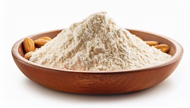 Bowl Of Almond Flour Isolated On White Background