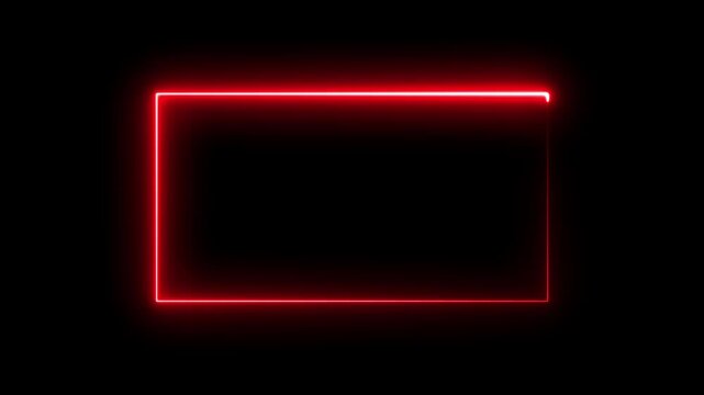 Bright red neon glowing rectangle frame border isolated on a black background for modern graphic design elements and digital signage displays with a sharp light effect and vivid color