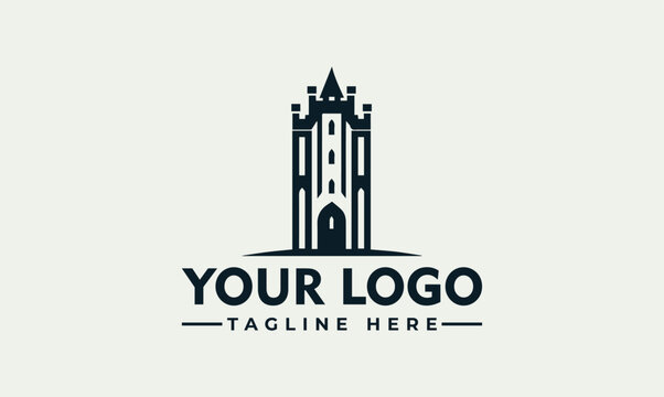 Minimalist and elegant castle tower vector graphic, featuring a classic architectural silhouette for a sophisticated corporate logo design