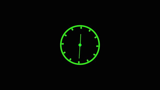 Bright neon green clock icon showing time with circular face design for simple minimalist graphic project elements isolated on a transparent background for easy editing and usage in design