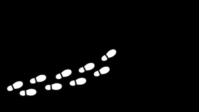 Human shoes Footstep walking on white background. footprints shoes, shoe prints marks feet animation. 4k 