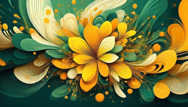 Abstract Floral Explosion Of Yellows And Greens