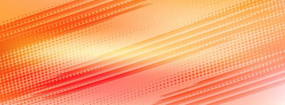 Abstract orange comic speed lines background with halftone dot pattern and dynamic diagonal motion rays for manga, pop art, and action banner design