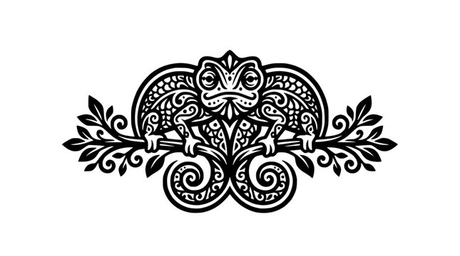 Symmetrical ornate lizard reptile decorative emblem