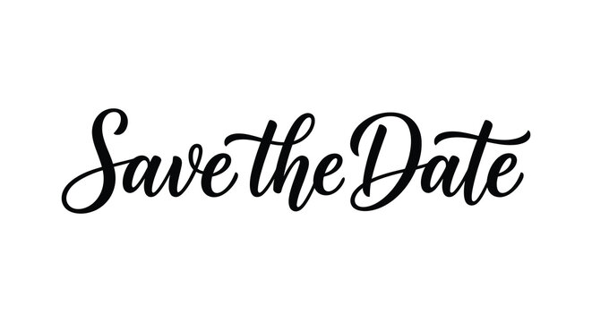 Save The Date calligraphy text on a white background elegant handwritten lettering