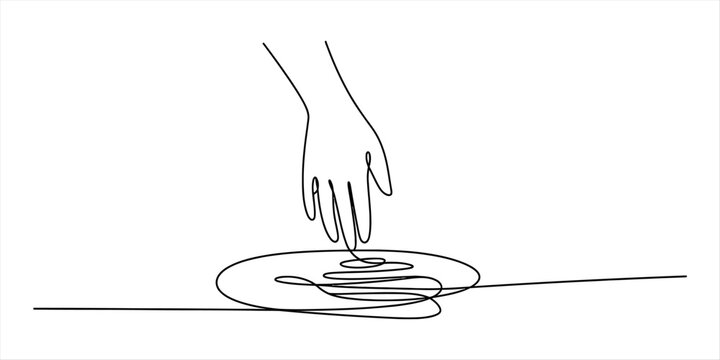 Continuous line drawing of a hand touching a ripple