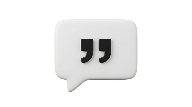 Quotation mark symbol in the center used for chat and communication design concepts isolated on white background