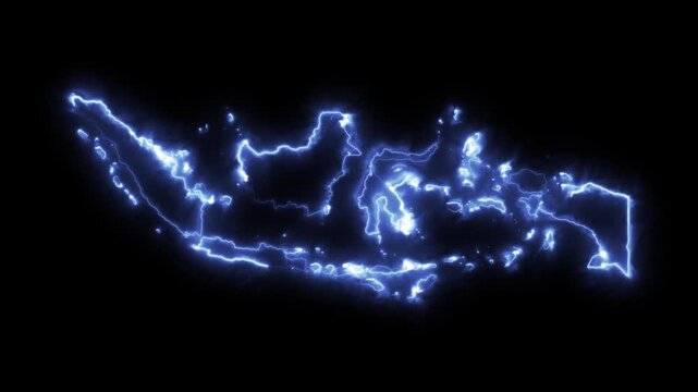Glowing INDONESIA Neon Map Motion Graphics isolated on Dark Background