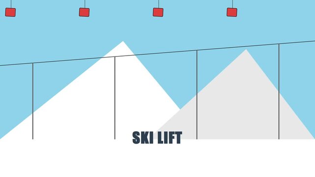 Minimalist ski lift animation with mountain landscape and text overlay 4k winter sports