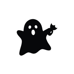Fototapeta premium Cute Halloween Ghost Holding Candy Vector Silhouette