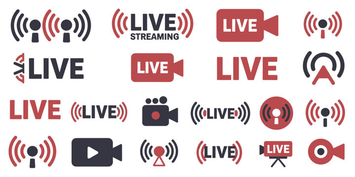 Collection of Live Streaming Icons and Symbols broadcast