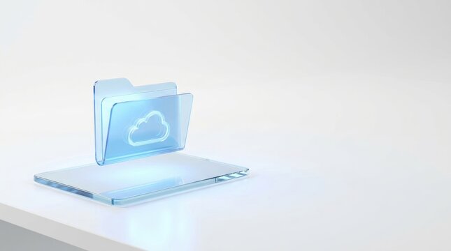 Digital cloud folder icon. Virtual document management and data storage concept.