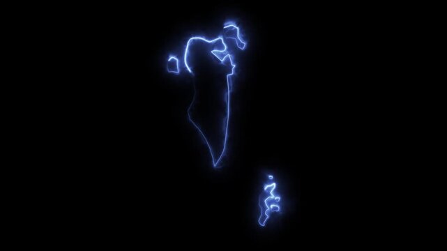 Glowing BAHRAIN Neon Map Motion Graphics isolated on Dark Background