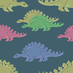 Hand drawn cute dinosaurs collection. Prehistoric animal characters set with t-rex and triceratops sketch. Seamless pattern background with cartoon jurassic reptile illustration isolated. © Paint_art