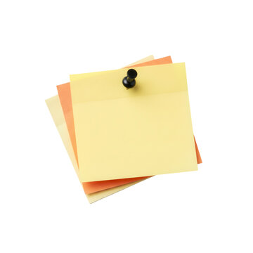Stack of yellow and orange sticky note papers attached with a black push pin