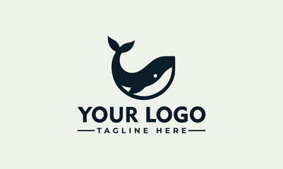 Minimalist whale logo design template featuring a sleek marine animal vector graphic © nuaari