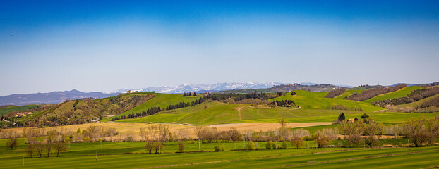 Obraz premium Rolling green hills in Italian Tuscany countryside
