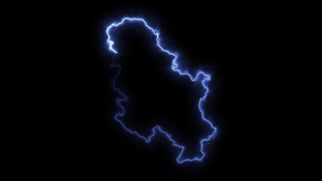 Glowing SERBIA Neon Map Motion Graphics isolated on Dark Background