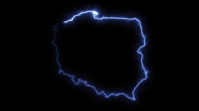 Glowing POLAND Neon Map Motion Graphics isolated on Dark Background