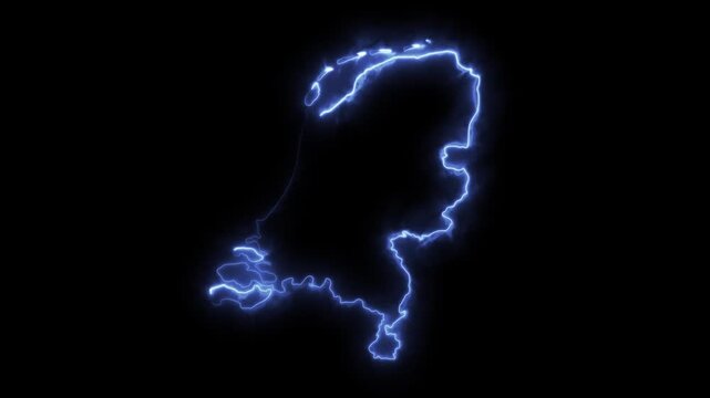 Glowing NETHERLANDS Neon Map Motion Graphics isolated on Dark Background