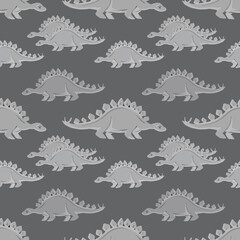 Hand drawn cute dinosaurs collection. Prehistoric animal characters set with t-rex and triceratops sketch. Seamless pattern background with cartoon jurassic reptile illustration isolated. © Paint_art