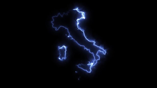 Glowing ITALY Neon Map Motion Graphics isolated on Dark Background