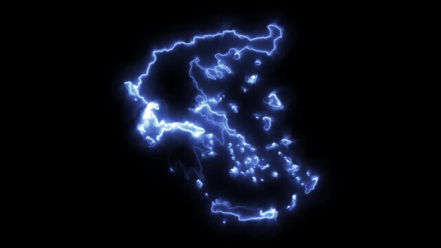 Glowing GREECE Neon Map Motion Graphics isolated on Dark Background