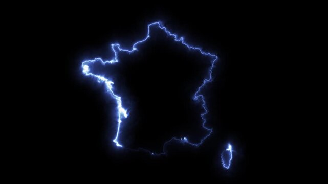 Glowing FRANCE Neon Map Motion Graphics isolated on Dark Background