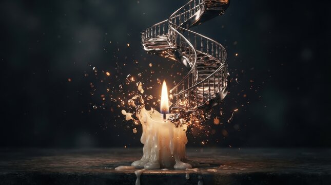 Spiral staircase emerging from a melting candle flame