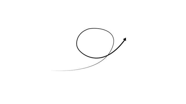 4k Long dotted line arrow animation to indicate an object. arrow animation following wavy dotted line. target arrow icon on black background.