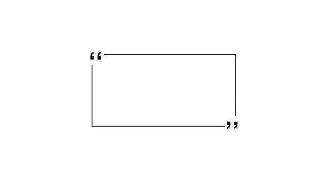 Outline square quotation mark frame on black background quote speech bubble. Empty square quote frame with quotation marks.