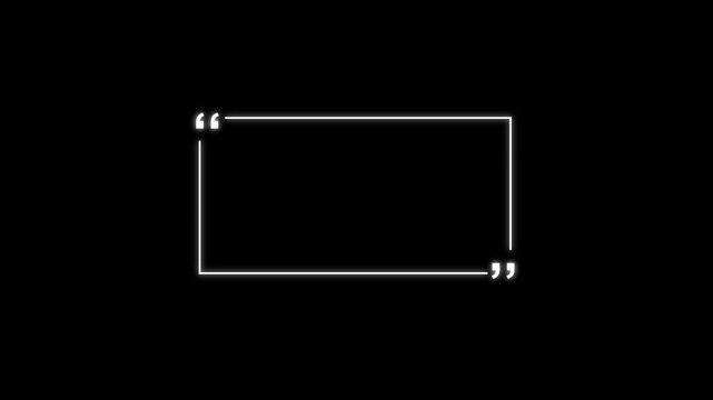 Outline square quotation mark frame on black background quote speech bubble. Empty square quote frame with quotation marks.