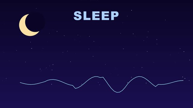 Sleep waveform animation with crescent moon and starry night sky 4k background