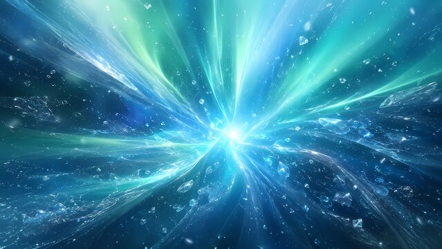 Abstract cyan blue light tunnel effect with fast motion speed and glowing particles abstract background hyperdrive technology movement