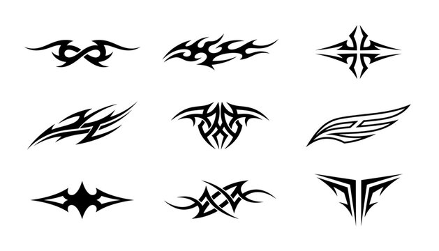 Set of tribal tattoo symbols and decorative artistic patterns with ornament abstract decoration minimalist illustration shoulder
