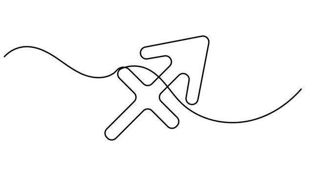 Sagittarius symbol animation archer arrow zodiac astrology sign continuous one line drawing minimalist single social media reels and horoscope video intros motion graphic moving on white background