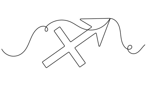 Sagittarius symbol animation archer arrow zodiac astrology sign continuous one line drawing minimalist single social media reels and horoscope video intros motion graphic moving on white background