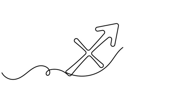 Sagittarius symbol animation archer arrow zodiac astrology sign continuous one line drawing minimalist single social media reels and horoscope video intros motion graphic moving on white background