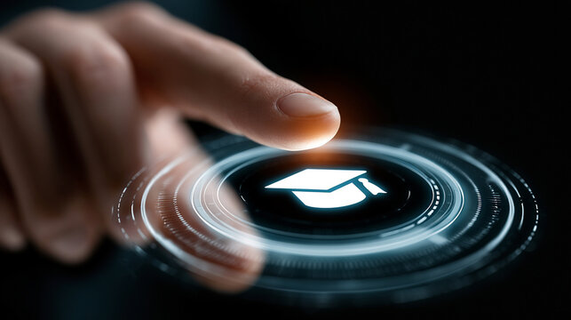 finger pressing a button on a black background